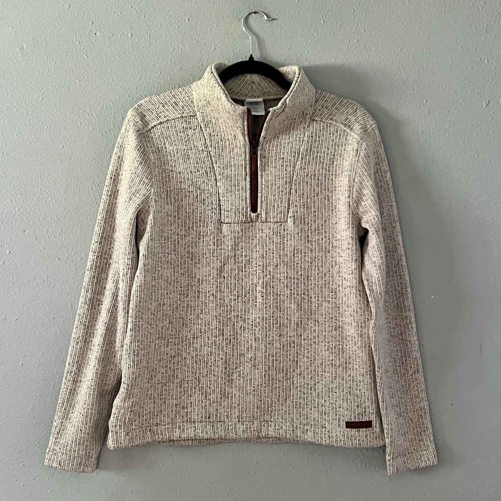 Cinch Women's Small 1/4 Zip Ribbed Pullover Sweater Beige Western Cowgirl Ranch